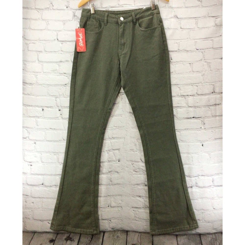 Romwe Jeans Womens Sz‎ S Small Flare Green New With Tags